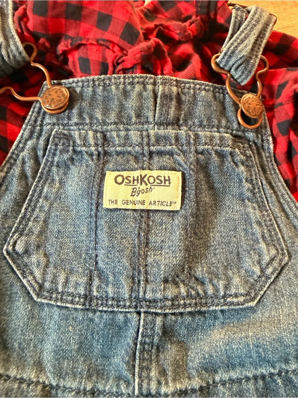 Vintage OshKosh B’gosh Overalls Set 18M Buffalo Plaid 80s 90s